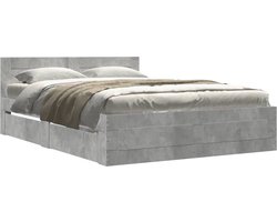 vidaXL - Bedframe - met - hoofdeinde - bewerkt - hout - betongrijs - 120x190 - cm