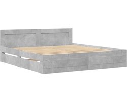 vidaXL - Bedframe - met - hoofdeinde - bewerkt - hout - betongrijs - 180x200 - cm