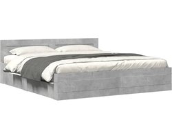 vidaXL - Bedframe - met - hoofdeinde - bewerkt - hout - betongrijs - 200x200 - cm