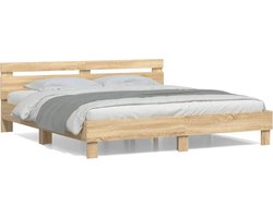 vidaXL - Bedframe - met - hoofdeinde - bewerkt - hout - sonoma - eiken - 200x200 - cm