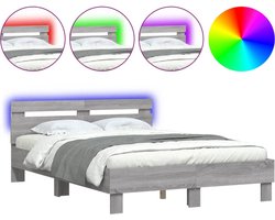 vidaXL - Bedframe - met - hoofdeinde - en - LED - grijs - sonoma - eiken - 120x200 - cm