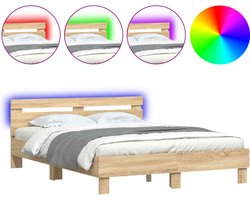 vidaXL - Bedframe - met - hoofdeinde - en - LED - sonoma - eikenkleurig - 140x200 - cm