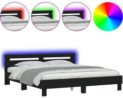 vidaXL - Bedframe - met - hoofdeinde - en - LED-verlichting - zwart - 160x200 - cm