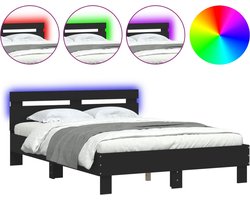 vidaXL - Bedframe - met - hoofdeinde - en - LED - zwart - 120x200 - cm