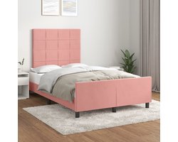 vidaXL - Bedframe - met - hoofdeinde - fluweel - roze - 120x200 - cm
