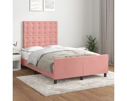 vidaXL - Bedframe - met - hoofdeinde - fluweel - roze - 120x200 - cm