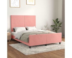 vidaXL - Bedframe - met - hoofdeinde - fluweel - roze - 140x200 - cm