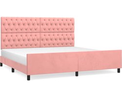 vidaXL - Bedframe - met - hoofdeinde - fluweel - roze - 200x200 - cm