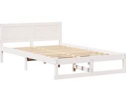 vidaXL - Bedframe - met - hoofdeinde - Wit - 120 - x - 200 - cm - Massief - grenenhout