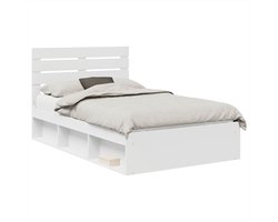 vidaXL - Bedframe - met - hoofdeinde - Wit - 120 - x - 200 - cm - Massief - grenenhout