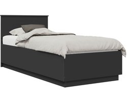vidaXL - Bedframe - met - hoofdeinde - Zwart - 90 - x - 190 - cm - Bewerkt - hout