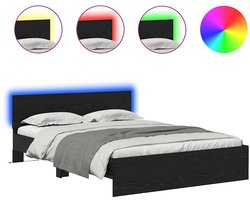 vidaXL - Bedframe - met - hoofdeinde - Zwart - Eiken - 160 - x - 200 - cm - Bewerkt - hout
