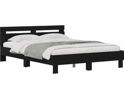 vidaXL - Bedframe - met - hoofdeinde - Zwart - Eiken - 160 - x - 200 - cm - Bewerkt - hout