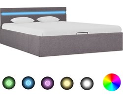 vidaXL - Bedframe - met - hydraulische - opslag - en - LED - stof - taupe - 120x200 - cm