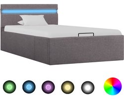 vidaXL - Bedframe - met - hydraulische - opslag - en - LED - stof - taupe - 90x200 - cm