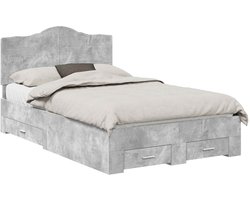 vidaXL - Bedframe - met - lade - Beton - Grijs - 120 - x - 200 - cm - Bewerkt - hout