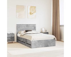 vidaXL - Bedframe - met - lade - Beton - Grijs - 135 - x - 190 - cm - Ingenieurshout