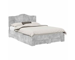vidaXL - Bedframe - met - lade - Beton - Grijs - 160 - x - 200 - cm - Bewerkt - hout
