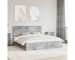 vidaXL - Bedframe - met - lade - Beton - Grijs - 180 - x - 200 - cm - Ingenieurshout
