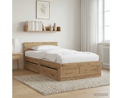 vidaXL - Bedframe - met - lade - met - opslag - 2 - st - Artisanaal - eiken - Bewerkt - hout