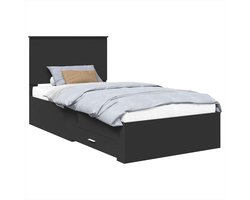 vidaXL - Bedframe - met - lade - Zwart - en - Zilver - 90 - x - 200 - cm - Bewerkt - hout