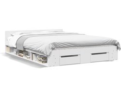 vidaXL - Bedframe - met - lades - bewerkt - hout - wit - 160x200 - cm