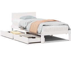 vidaXL - Bedframe - met - lades - massief - grenenhout - wit - 100x200 - cm