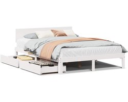 vidaXL - Bedframe - met - lades - massief - grenenhout - wit - 140x200 - cm