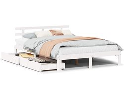 vidaXL - Bedframe - met - lades - massief - grenenhout - wit - 150x200 - cm