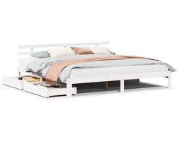 vidaXL - Bedframe - met - lades - massief - grenenhout - wit - 180x200 - cm
