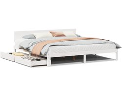 vidaXL - Bedframe - met - lades - massief - grenenhout - wit - 200x200 - cm