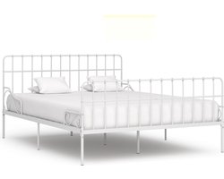 vidaXL - Bedframe - met - lattenbodem - metaal - wit - 200x200 - cm