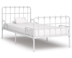 vidaXL - Bedframe - met - lattenbodem - metaal - wit - 90x200 - cm