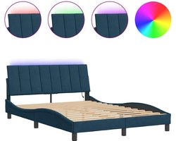 vidaXL - Bedframe - met - LED - zonder - matras - "Hanko" - - fluweel - blauw - 140x200 - cm