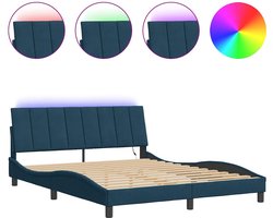 vidaXL - Bedframe - met - LED - zonder - matras - "Hanko" - - fluweel - blauw - 160x200 - cm