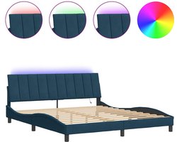 vidaXL - Bedframe - met - LED - zonder - matras - "Hanko" - - fluweel - blauw - 180x200 - cm