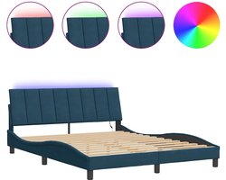 vidaXL - Bedframe - met - LED - zonder - matras - "Hanko" - - fluweel - blauw - 200x200 - cm