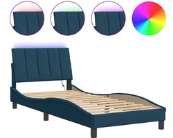 vidaXL - Bedframe - met - LED - zonder - matras - "Hanko" - - fluweel - blauw - 90x190 - cm