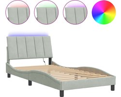 vidaXL - Bedframe - met - LED - zonder - matras - "Hanko" - - fluweel - lichtgrijs - 100x200 - cm
