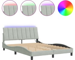 vidaXL - Bedframe - met - LED - zonder - matras - "Hanko" - - fluweel - lichtgrijs - 120x200 - cm