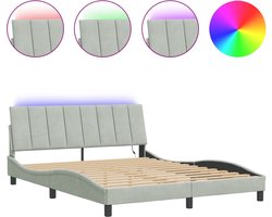 vidaXL - Bedframe - met - LED - zonder - matras - "Hanko" - - fluweel - lichtgrijs - 160x200 - cm