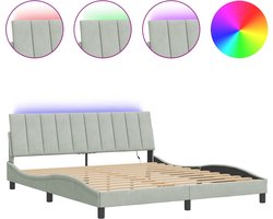 vidaXL - Bedframe - met - LED - zonder - matras - "Hanko" - - fluweel - lichtgrijs - 180x200 - cm