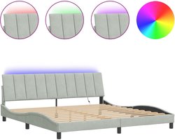 vidaXL - Bedframe - met - LED - zonder - matras - "Hanko" - - fluweel - lichtgrijs - 200x200 - cm
