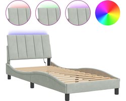 vidaXL - Bedframe - met - LED - zonder - matras - "Hanko" - - fluweel - lichtgrijs - 90x190 - cm