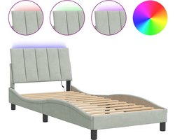 vidaXL - Bedframe - met - LED - zonder - matras - "Hanko" - - fluweel - lichtgrijs - 90x200 - cm