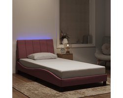 vidaXL - Bedframe - met - LED - zonder - matras - "Hanko" - - fluweel - roze - 100x200 - cm