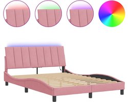 vidaXL - Bedframe - met - LED - zonder - matras - "Hanko" - - fluweel - roze - 120x200 - cm