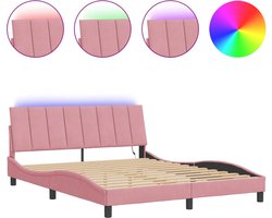 vidaXL - Bedframe - met - LED - zonder - matras - "Hanko" - - fluweel - roze - 160x200 - cm