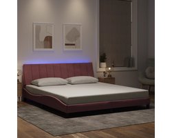 vidaXL - Bedframe - met - LED - zonder - matras - "Hanko" - - fluweel - roze - 180x200 - cm