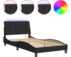vidaXL - Bedframe - met - LED - zonder - matras - "Hanko" - - fluweel - zwart - 100x200 - cm